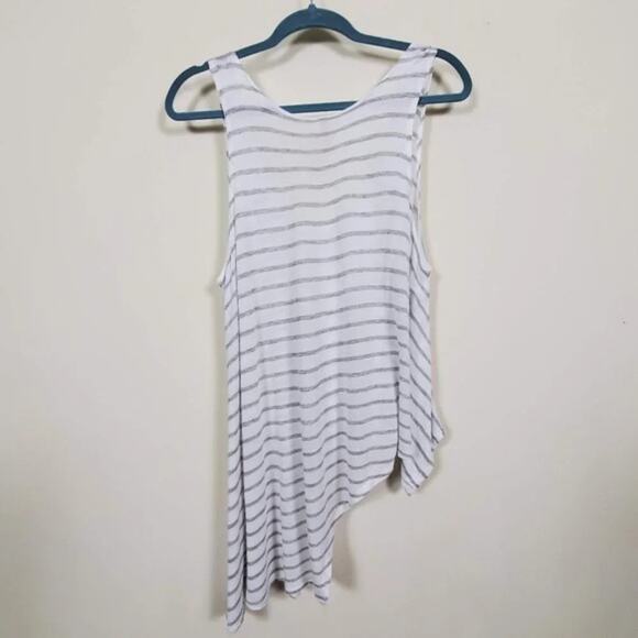 Emma & Sam Asymmetrical Striped Tank Top White Gray Women Size S Rayon - Picture 2 of 6